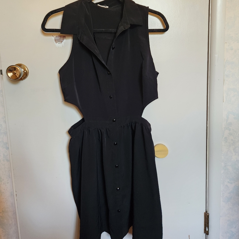 One Clothing Black Collared Button Down Dress With Cut Outs